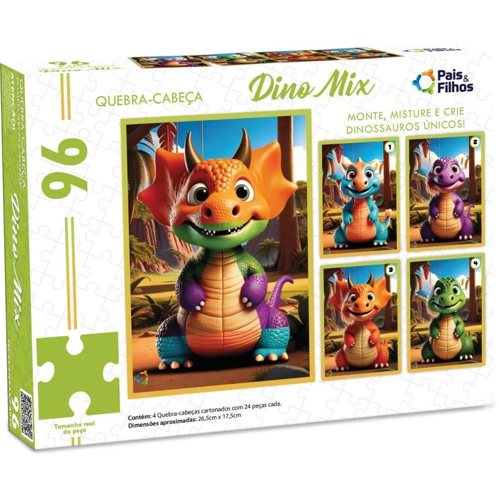 Quebra-Cabeca Cartonado Dino Mix 96 Pecas Pais E Filhos (Unidade) - imagem 3