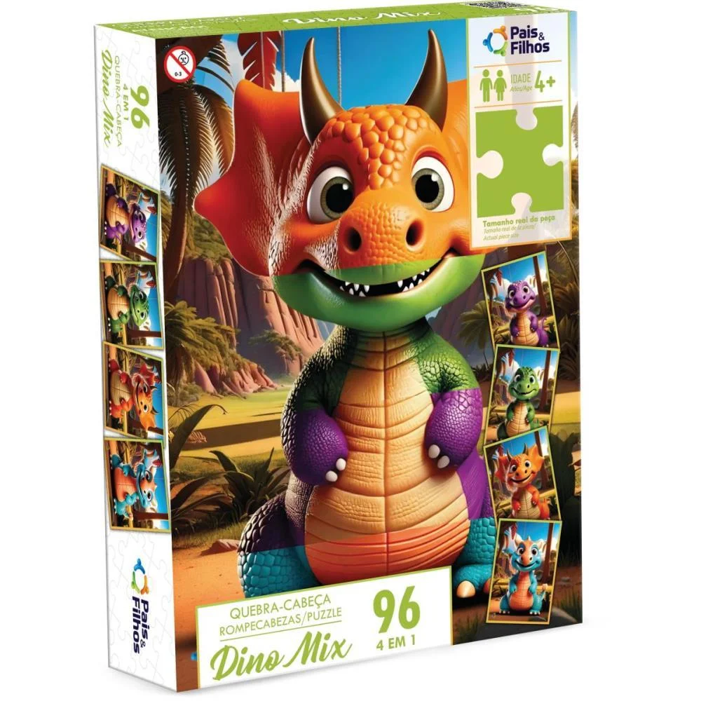 Quebra-Cabeca Cartonado Dino Mix 96 Pecas Pais E Filhos (Unidade) - imagem 5