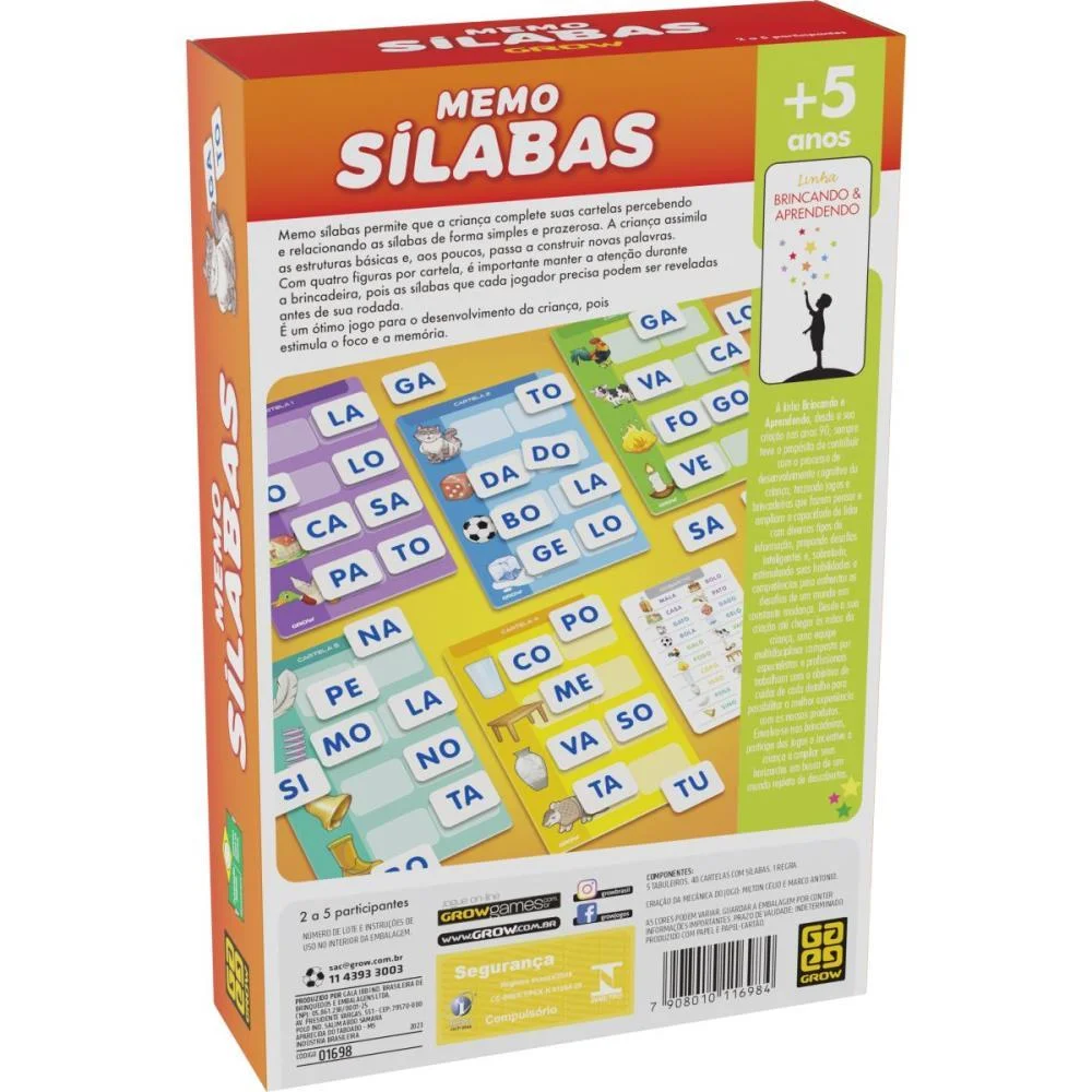 Jogo Da Memoria Silabas 20 Premios Grow (Unidade) - imagem 5
