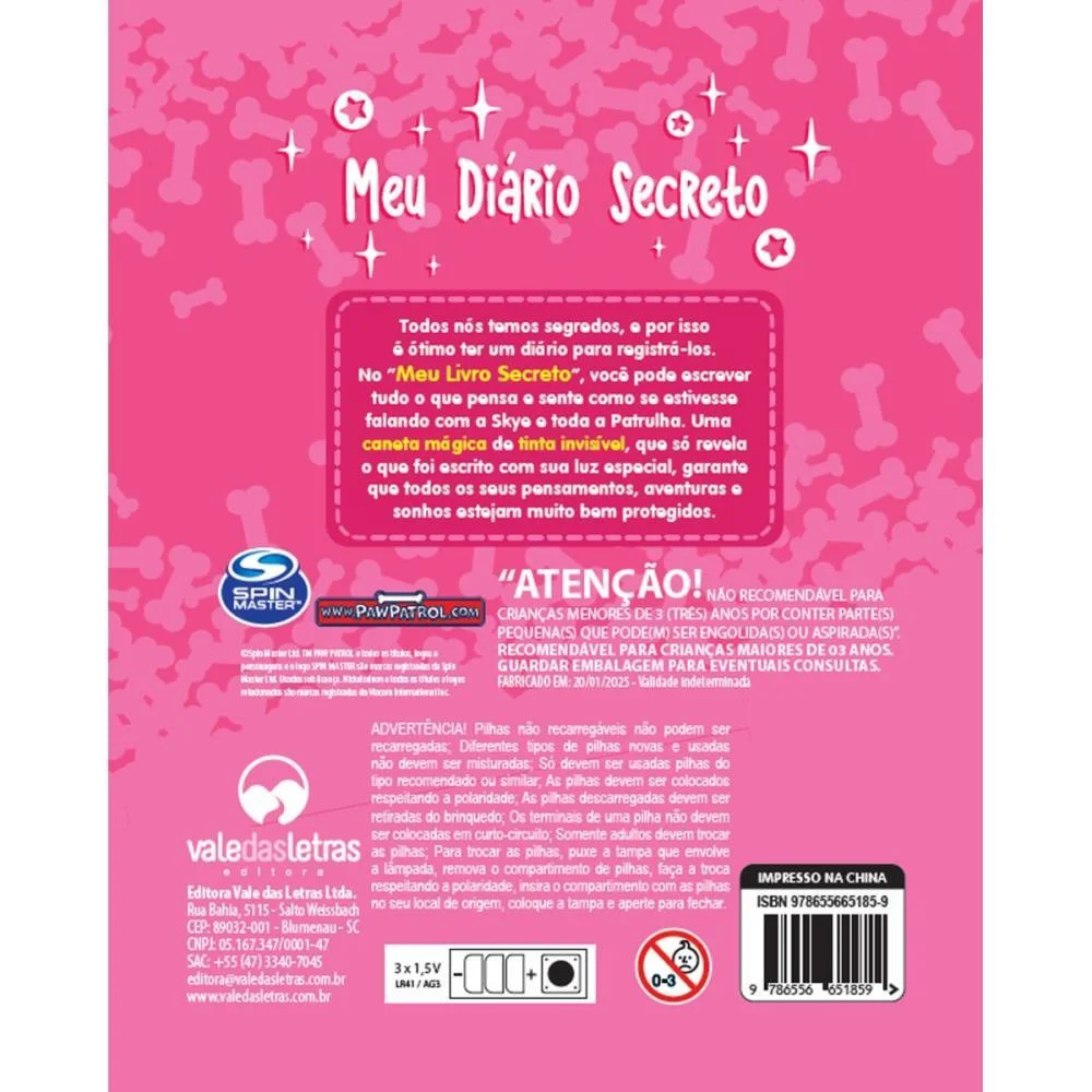 Diario Patrulha Canina Skye Rosa Vale Das Letras (Unidade) - imagem 3
