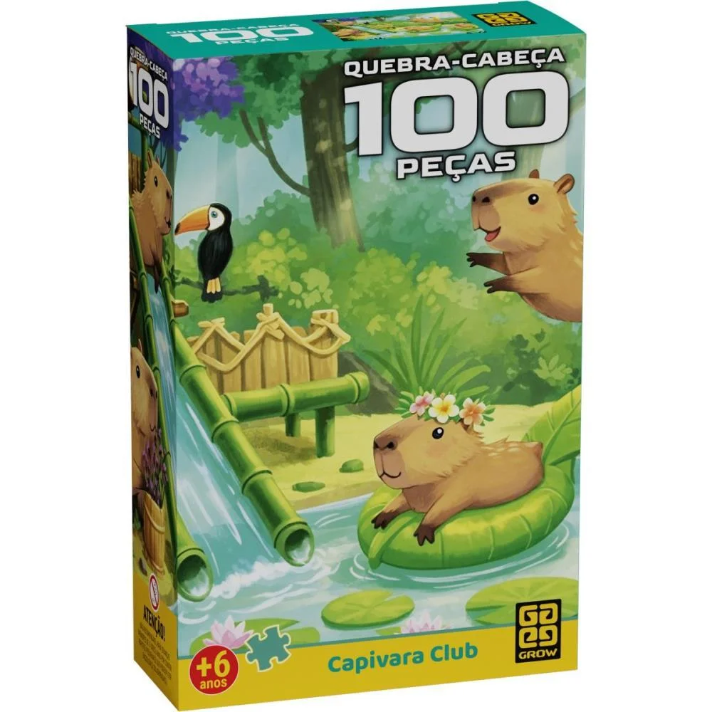 Quebra-Cabeca Cartonado Capivaras 100 Pecas Grow (Unidade) - imagem 2