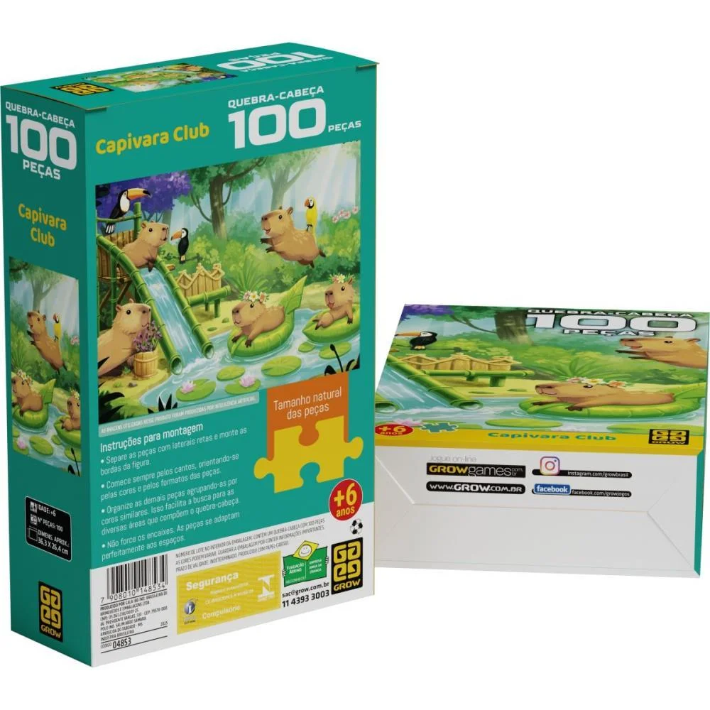 Quebra-Cabeca Cartonado Capivaras 100 Pecas Grow (Unidade) - imagem 3