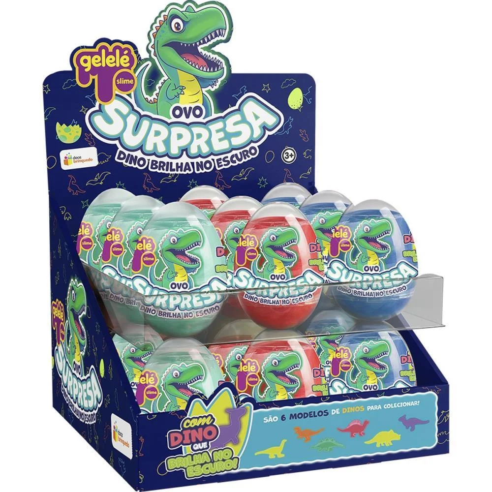 Slime Ovo Surpresa Dinossauro Brilha Doce Brinquedo C/ 18 Unidades - imagem 3