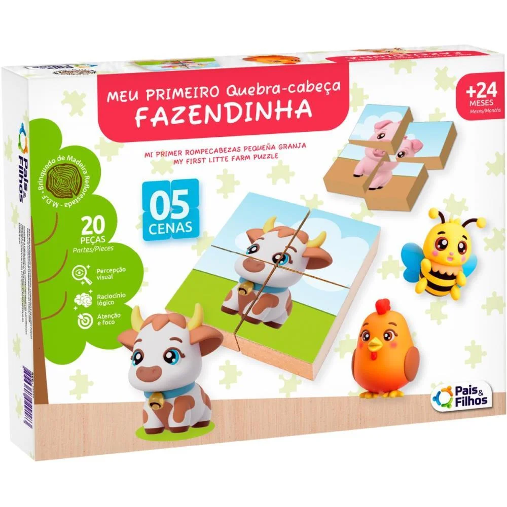 Quebra-Cabeca Madeira Meu Primeiro Q.cabeca Fazendin Pais E Filhos (Unidade) - imagem 4