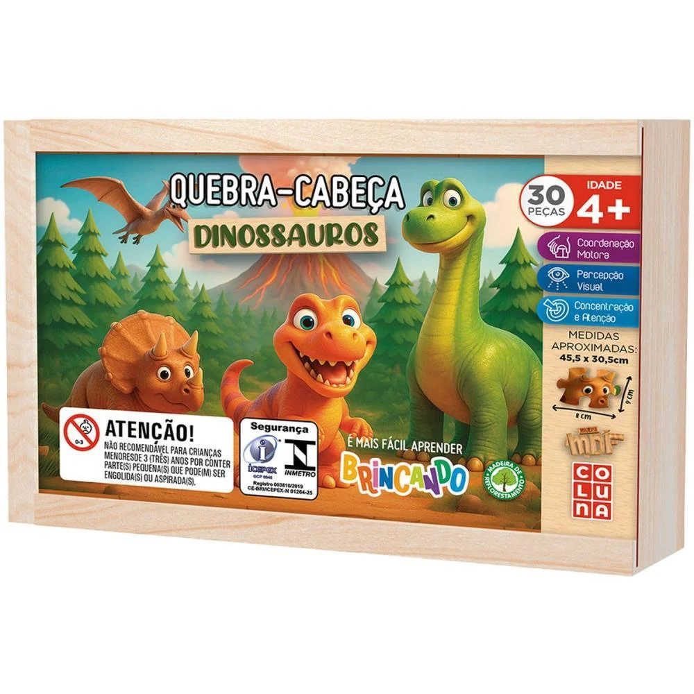 Quebra-Cabeca Madeira Dinossauros 30 Pecas Coluna (Unidade) - imagem 2