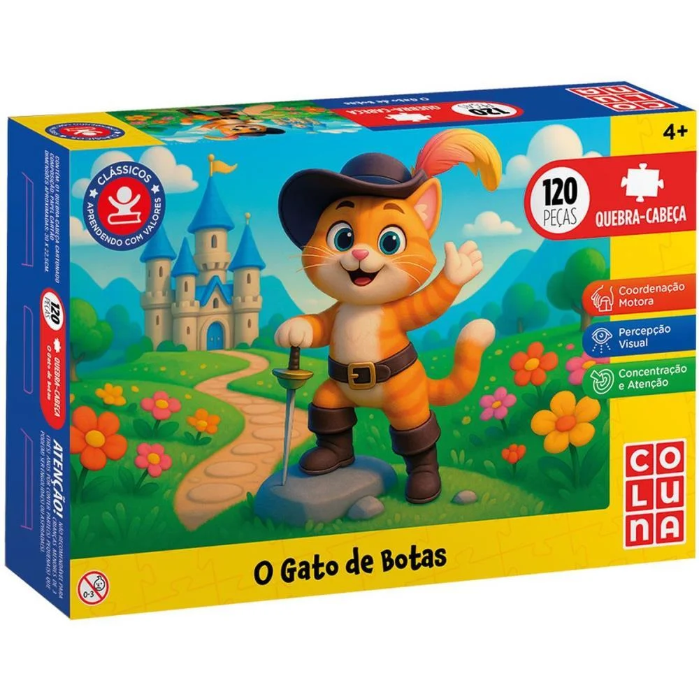 Quebra-Cabeca Cartonado O Gato De Botas 120 Pecas Coluna (Unidade) - imagem 3