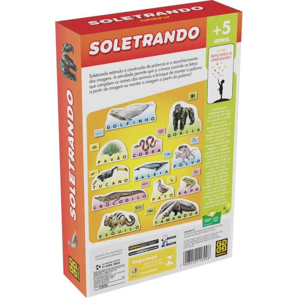 Brinquedo Pedagogico Soletrando 12 Figuras Grow (Unidade) - imagem 5