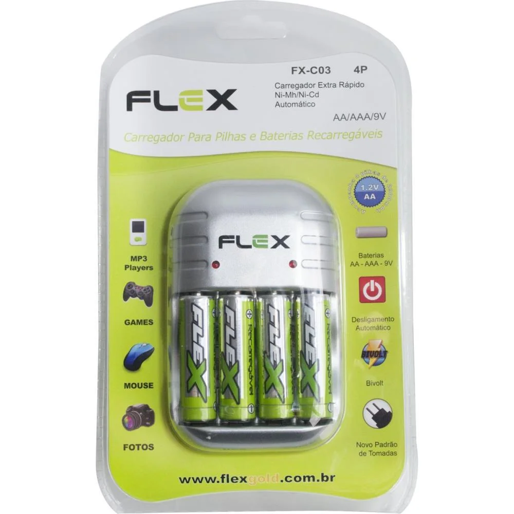 Carregador De Pilhas Bivolt P/4 Pilhas Aa-Aaa/Gv 2900Mah Flex (Unidade) - imagem 4