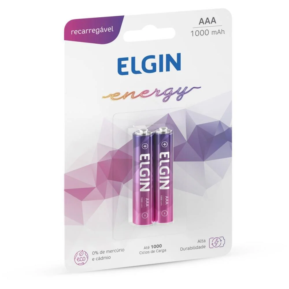 Pilha Recarregavel Palito Aaa 1000Mah 1.2V Elgin (Bl.c/02)