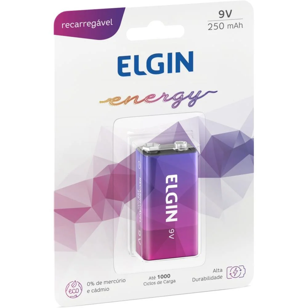 Pilha Bateria 9V Recarregavel Bateria 250Mah Elgin (Blister) - imagem 4