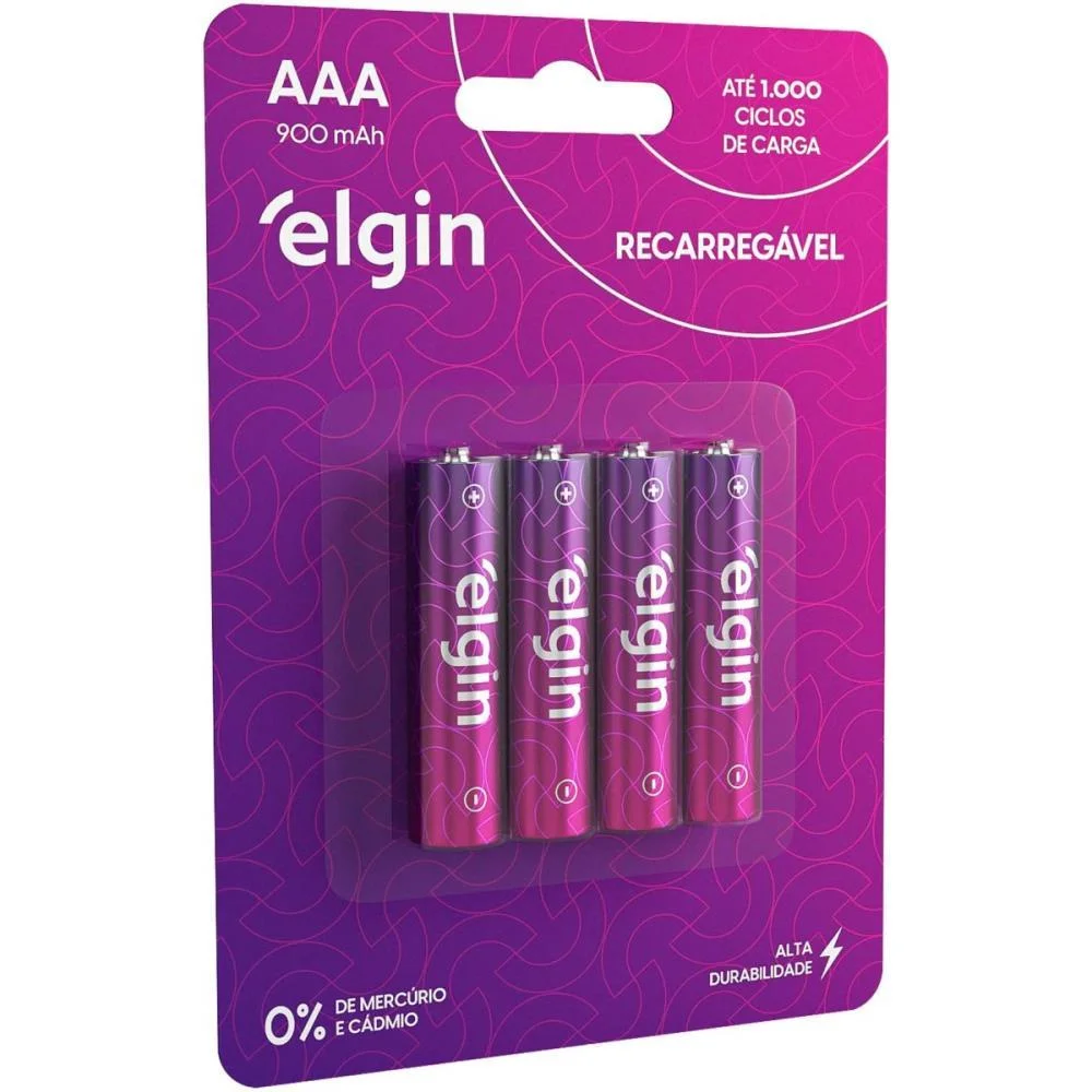 Pilha Recarregavel Palito Aaa 900Mah 1.2V Elgin (Bl.c/04) - imagem 3