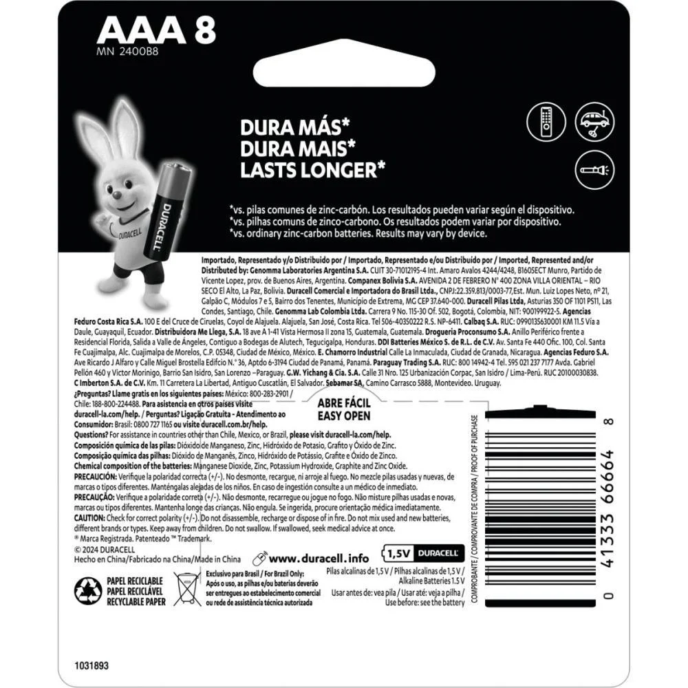 Pilha Alcalina Palito Aaa 12 Blisters X 8 Un. Duracell (Caixa) - imagem 3