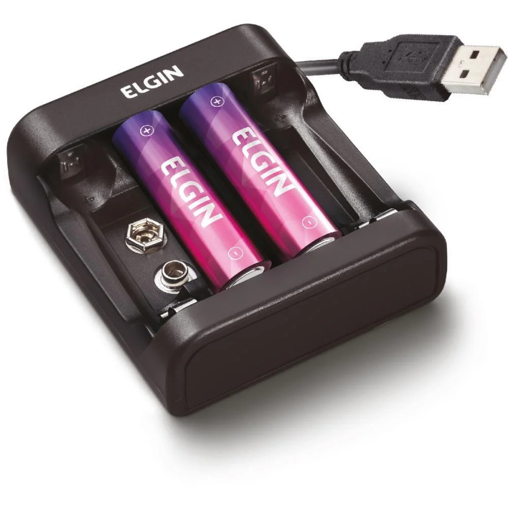 Carregador De Bateria Usb P/2Bater.9V/Pilhas 1500Mah Elgin (Blister) - imagem 2
