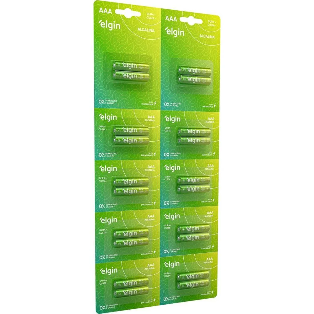 Pilha Alcalina Palito Aaa 10Blistersx2Unids Elgin (Cartela) - imagem 3