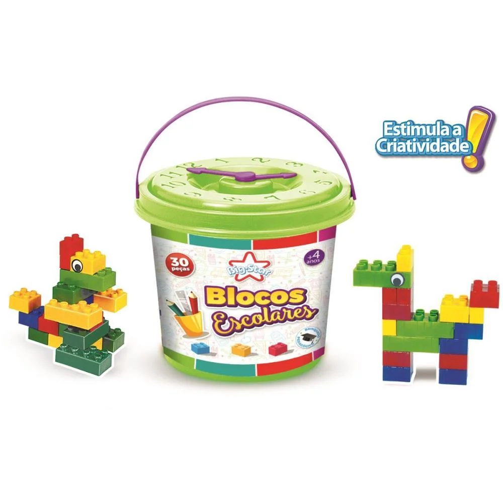 Brinquedo Para Montar Balde Blocos Escolares 30 Pcs Big Star (Unidade) - imagem 3
