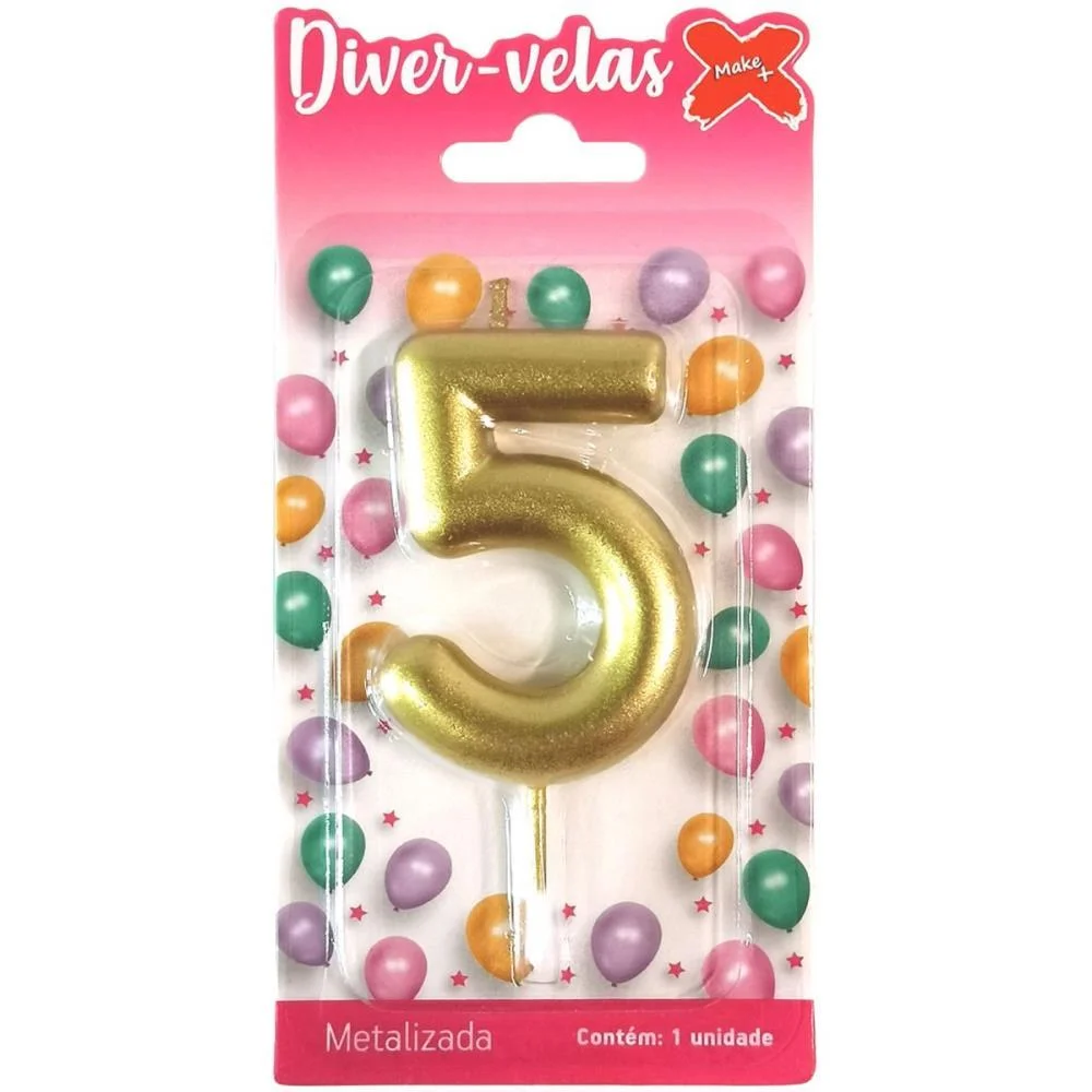 Vela Para Aniversario N.05 Ouro Metalizada 6Cm Make+ (Cx.c/12) - imagem 4