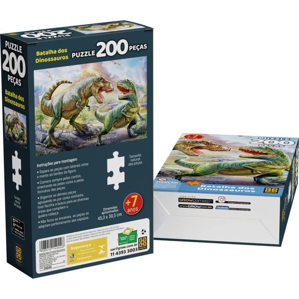 Quebra-Cabeca Cartonado Batalha Dos Dinossauros 200Pcs Grow (Unidade) - imagem 5