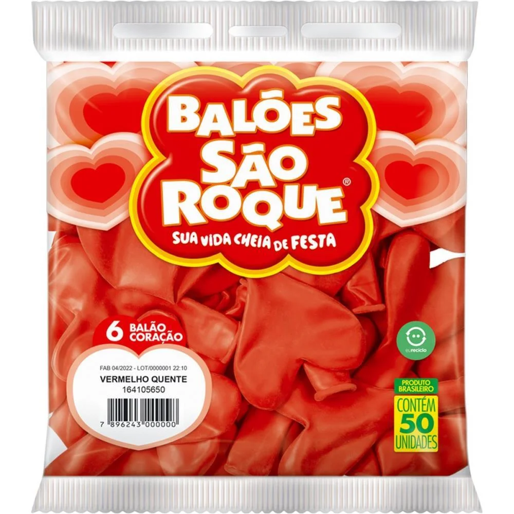 Balao Coracao 6Pol Vermelho Quente Sao Roque (Pct.c/50) - imagem 4