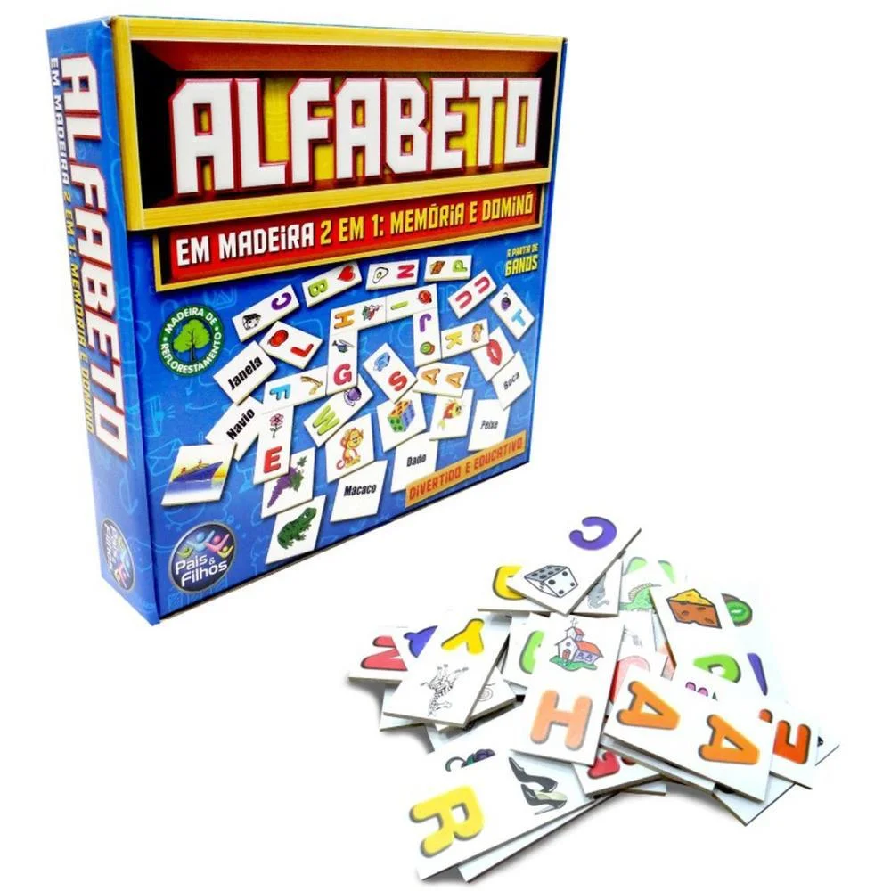 Brinquedo Pedagogico Madeira Alfabeto Domino E Memoria Pais E Filhos (Unidade) - imagem 3
