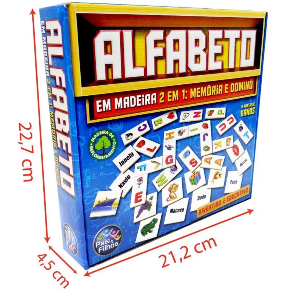 Brinquedo Pedagogico Madeira Alfabeto Domino E Memoria Pais E Filhos (Unidade) - imagem 4