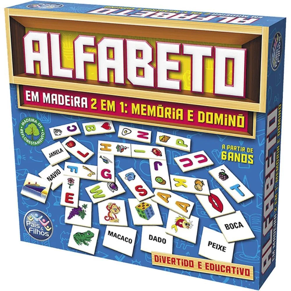 Brinquedo Pedagogico Madeira Alfabeto Domino E Memoria Pais E Filhos (Unidade) - imagem 5