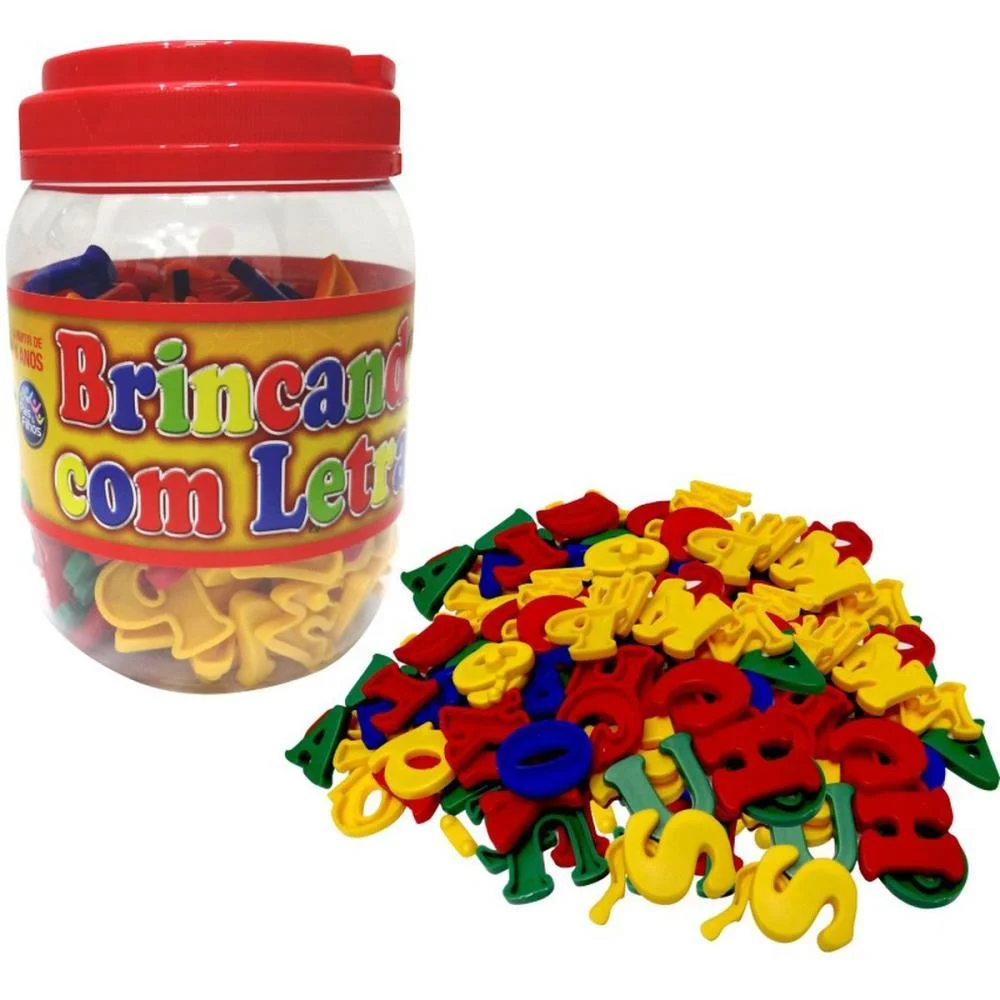 Brinquedo Pedagogico Brincando C/ As Letras 173Pcs Pais E Filhos (Pote) - imagem 3