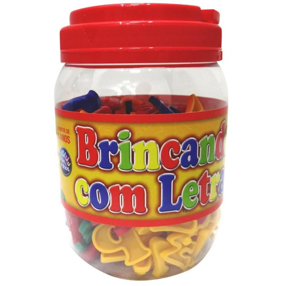 Brinquedo Pedagogico Brincando C/ As Letras 173Pcs Pais E Filhos (Pote) - imagem 5