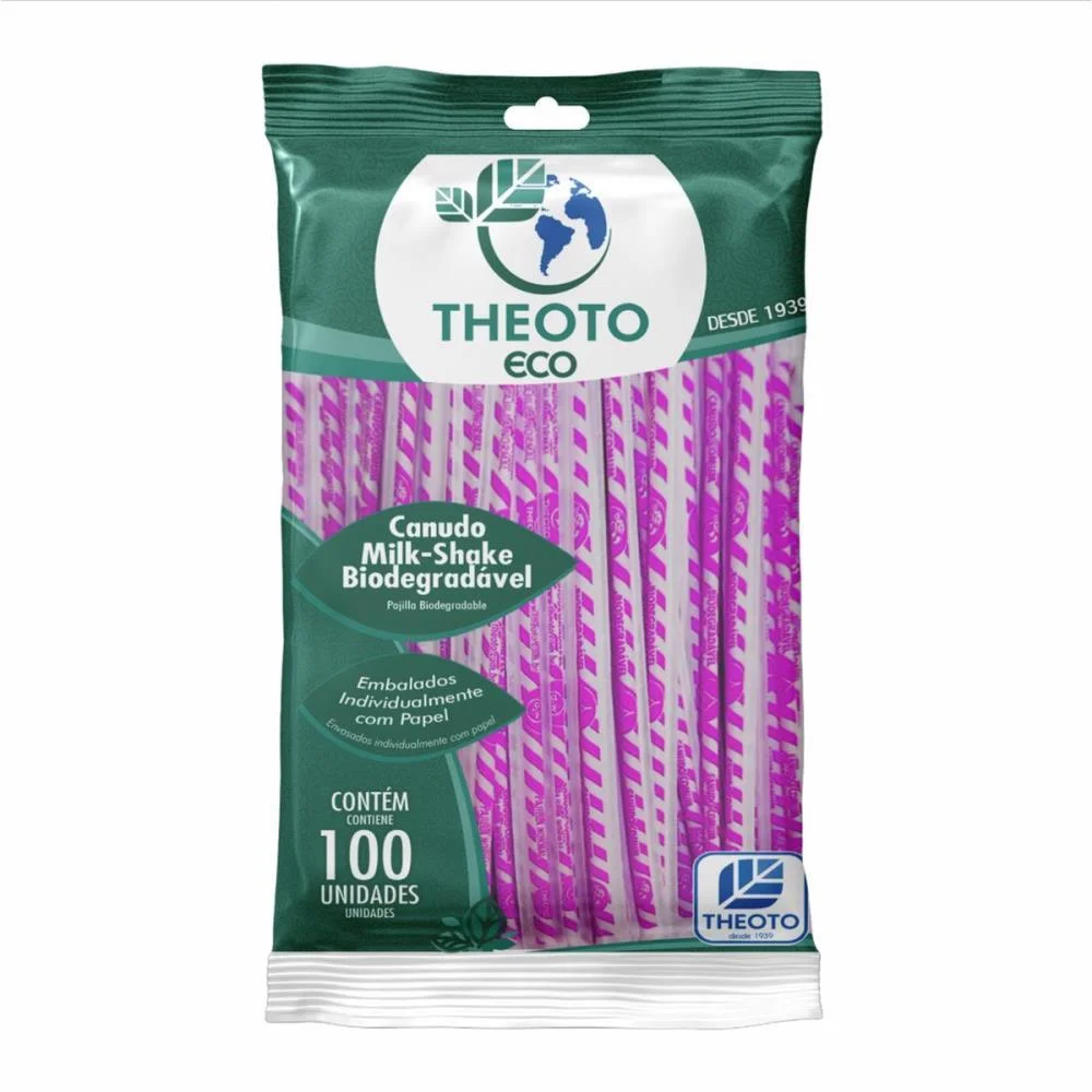 Canudo Biodegradavel 8X21Cm Milk Shake Emb.individu Theoto (Pct.c/100) - imagem 2