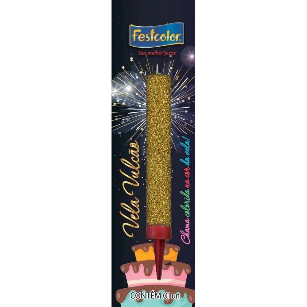 Vela Para Aniversario Vulcao Ouro Festcolor (Unidade) - imagem 2