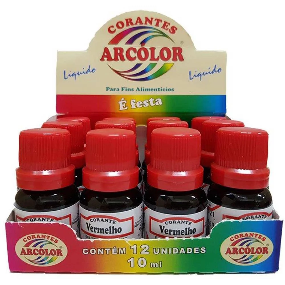 Corante Liquido Alimenticio Vermelho 10Ml. Arcolor (Cx.c/12) - imagem 4
