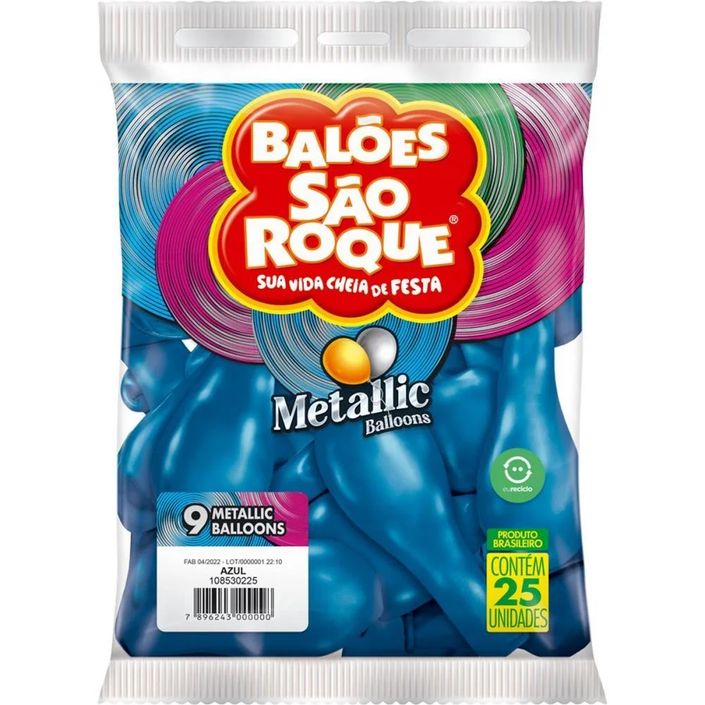 Balao 9 Liso Metalizado Azul Sao Roque (Pct.c/25) - imagem 4