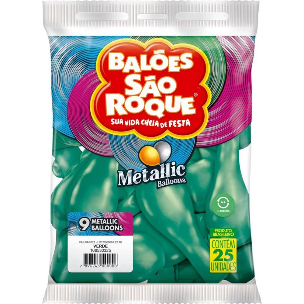 Balao 9 Liso Metalizado Verde Sao Roque (Pct.c/25) - imagem 4