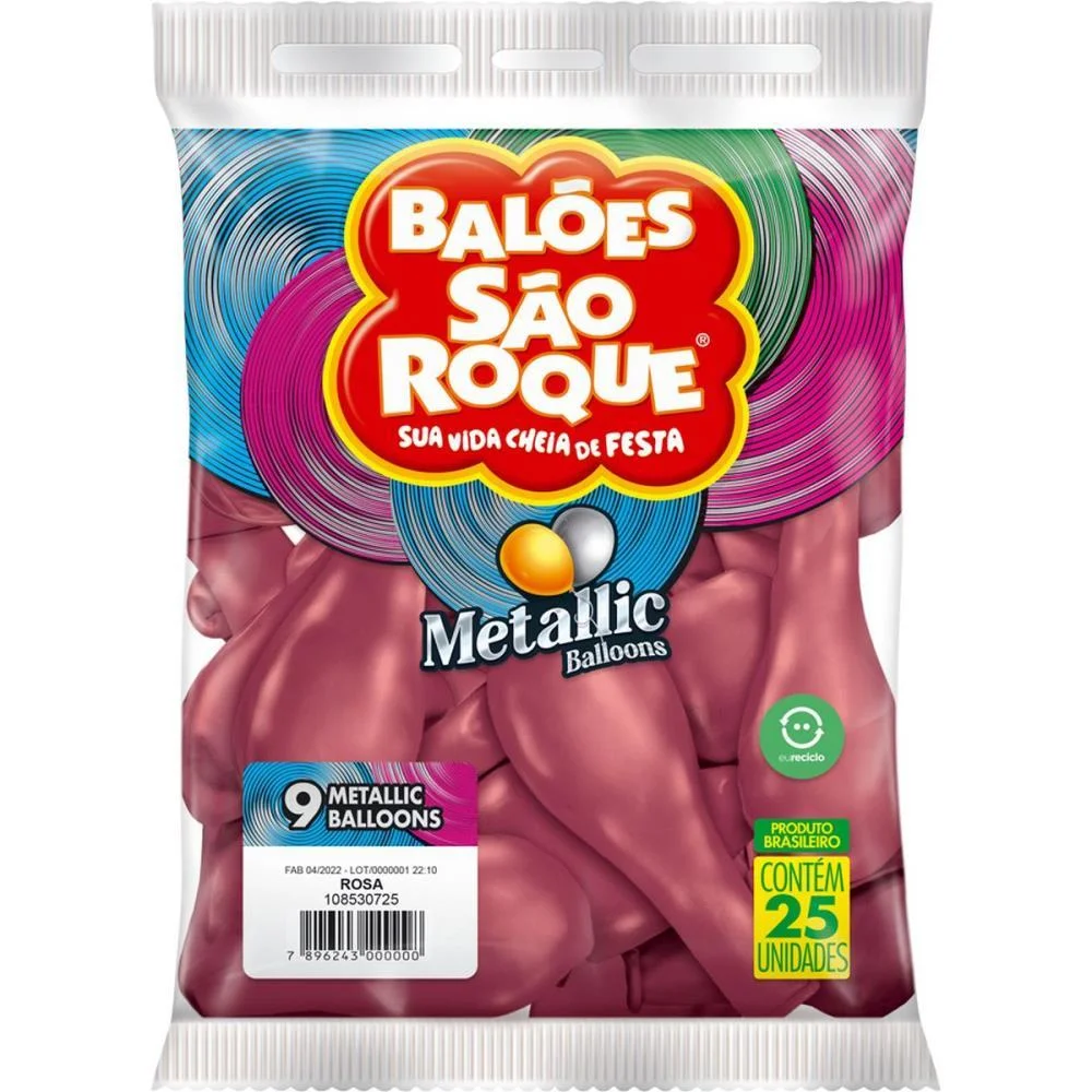 Balao 9 Liso Metalizado Rosa Sao Roque (Pct.c/25) - imagem 4