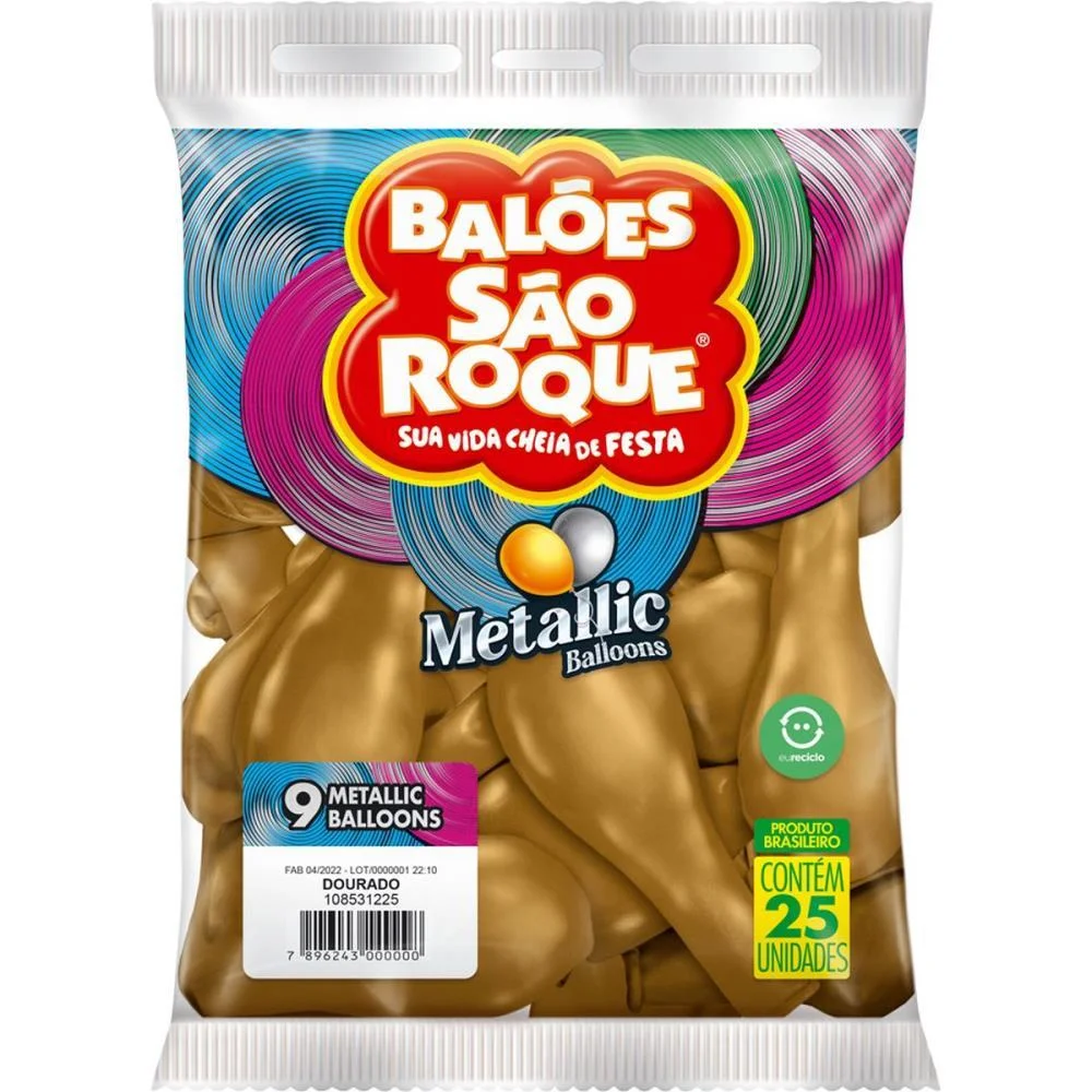 Balao 9 Liso Metalizado Dourado Sao Roque (Pct.c/25) - imagem 4