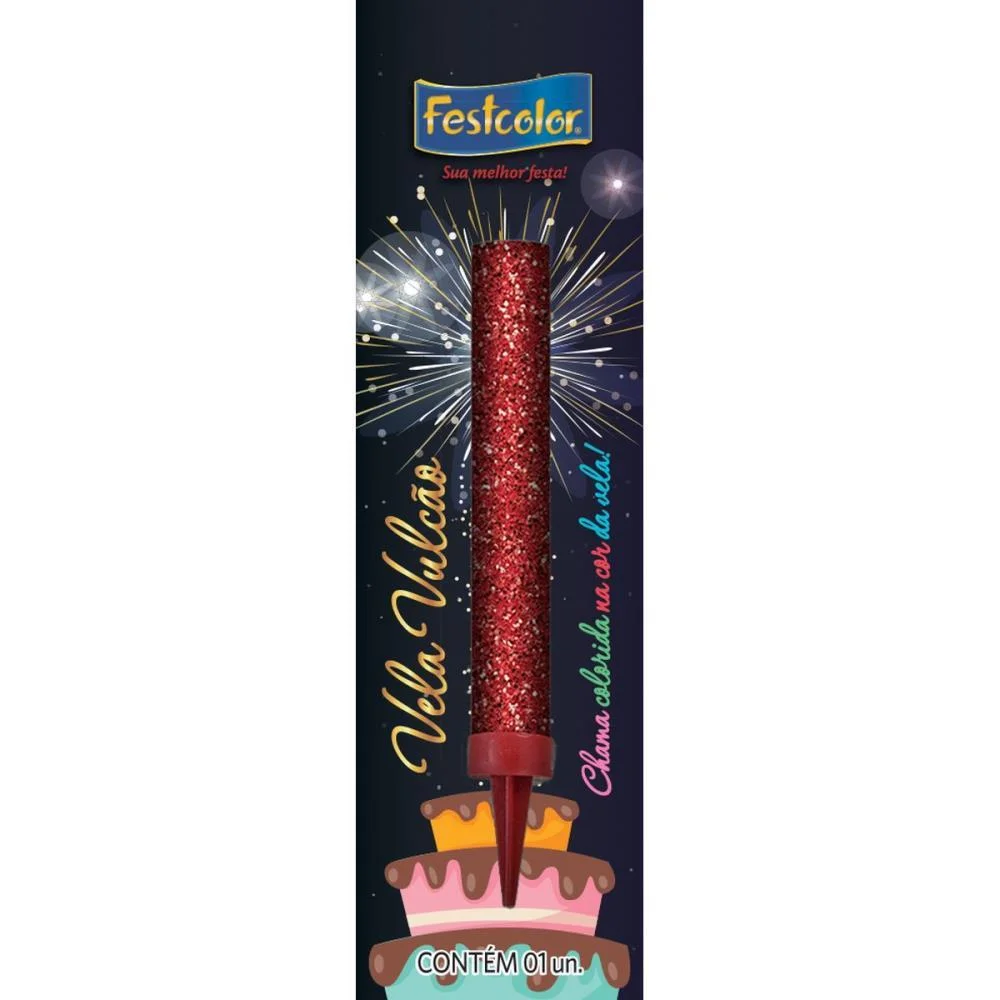 Vela Para Aniversario Vulcao Vermelha Festcolor (Unidade) - imagem 3