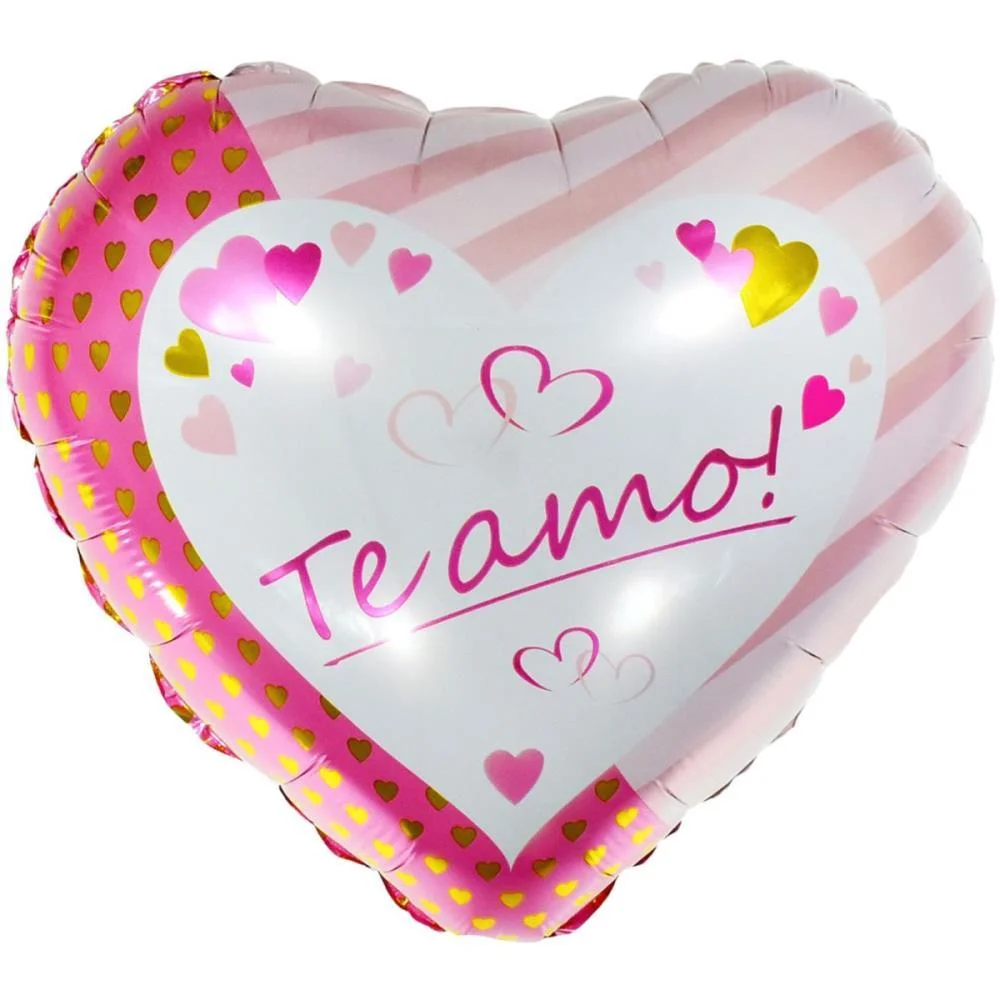 Balao Metalizado Decorado Coracao Estamp. Te Amo 45Cm. Make+ (Pct.c/05) - imagem 2
