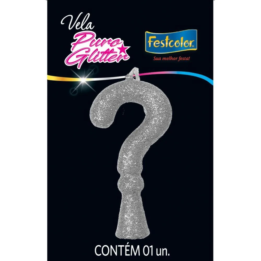 Vela Para Aniversario Interrogacao Puro Gliter Prata Festcolor (Cx.c/10) - imagem 2