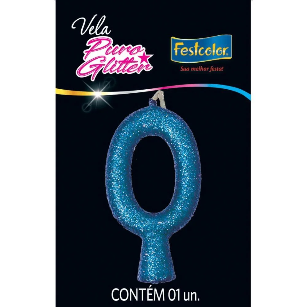 Vela Para Aniversario N.00 Azul Puro Glitter Festcolor (Cx.c/10) - imagem 3