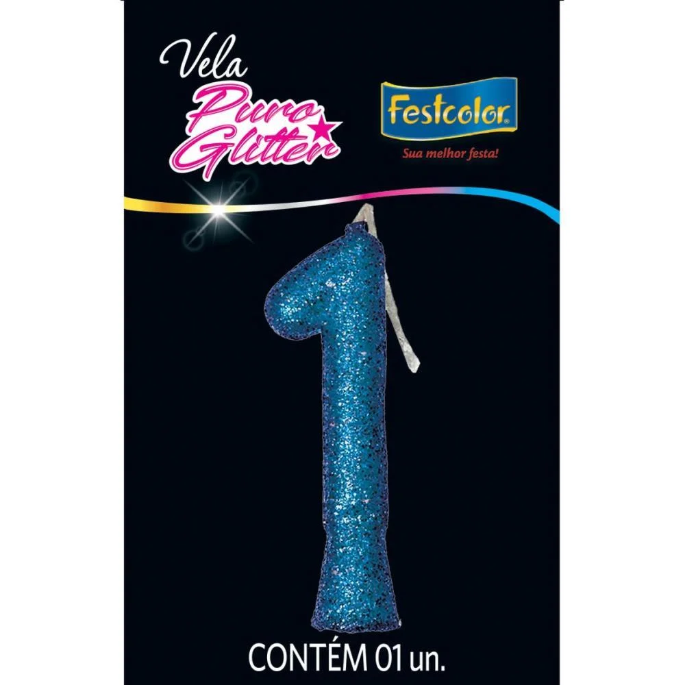 Vela Para Aniversario N.01 Azul Puro Glitter Festcolor (Cx.c/10) - imagem 3