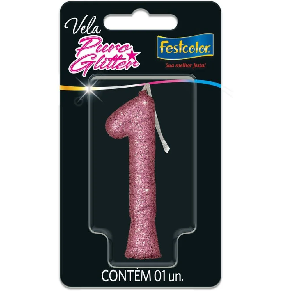 Vela Para Aniversario N.01 Rosa Puro Glitter Festcolor (Cx.c/10) - imagem 2