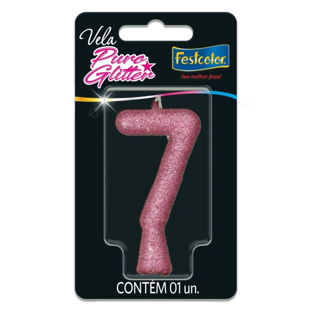 Vela Para Aniversario N.07 Rosa Puro Glitter Festcolor (Cx.c/10) - imagem 3