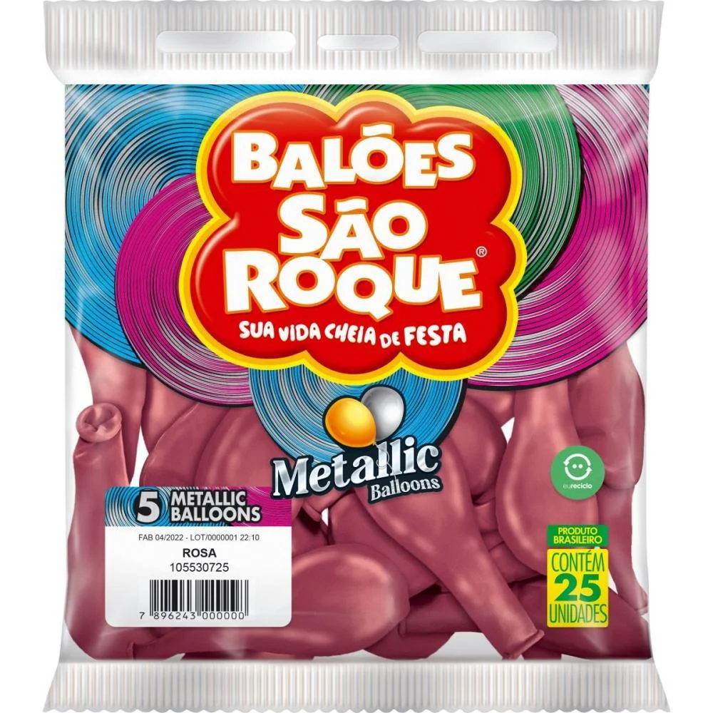 Balao 5 Liso Metalizado Rosa Redondo Sao Roque (Pct.c/25) - imagem 4