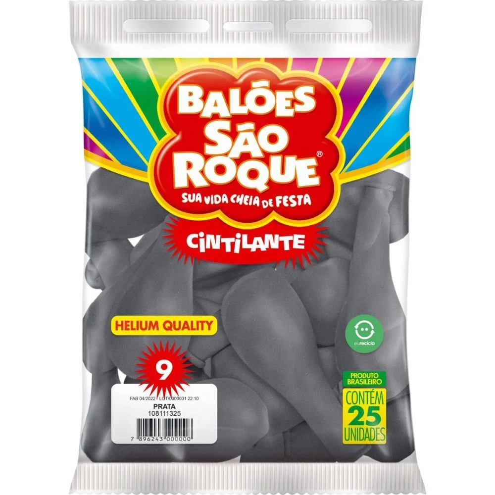 Balao 9 Liso Cintilante Prata Sao Roque (Pct.c/25) - imagem 4