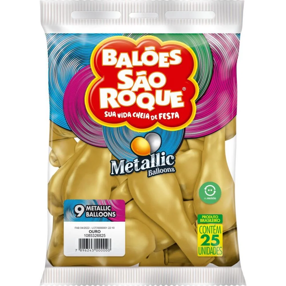 Balao 9 Liso Metalizado Ouro Sao Roque (Pct.c/25) - imagem 4