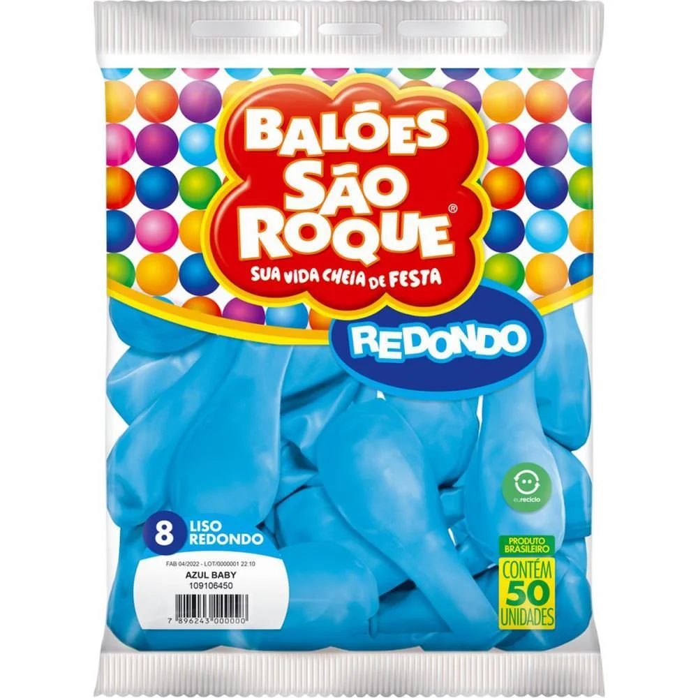Balao 8 Liso Azul Baby Sao Roque (Pct.c/50) - imagem 3