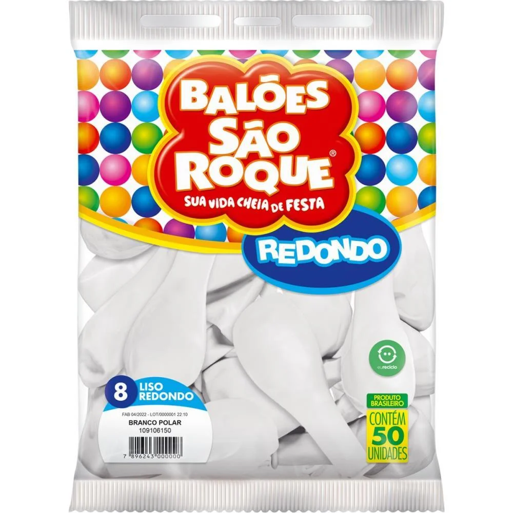 Balao 8 Liso Branco Polar Sao Roque (Pct.c/50) - imagem 3