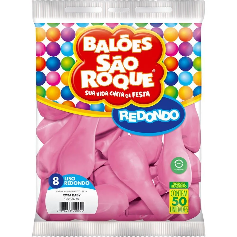 Balao 8 Liso Rosa Baby Sao Roque (Pct.c/50) - imagem 3