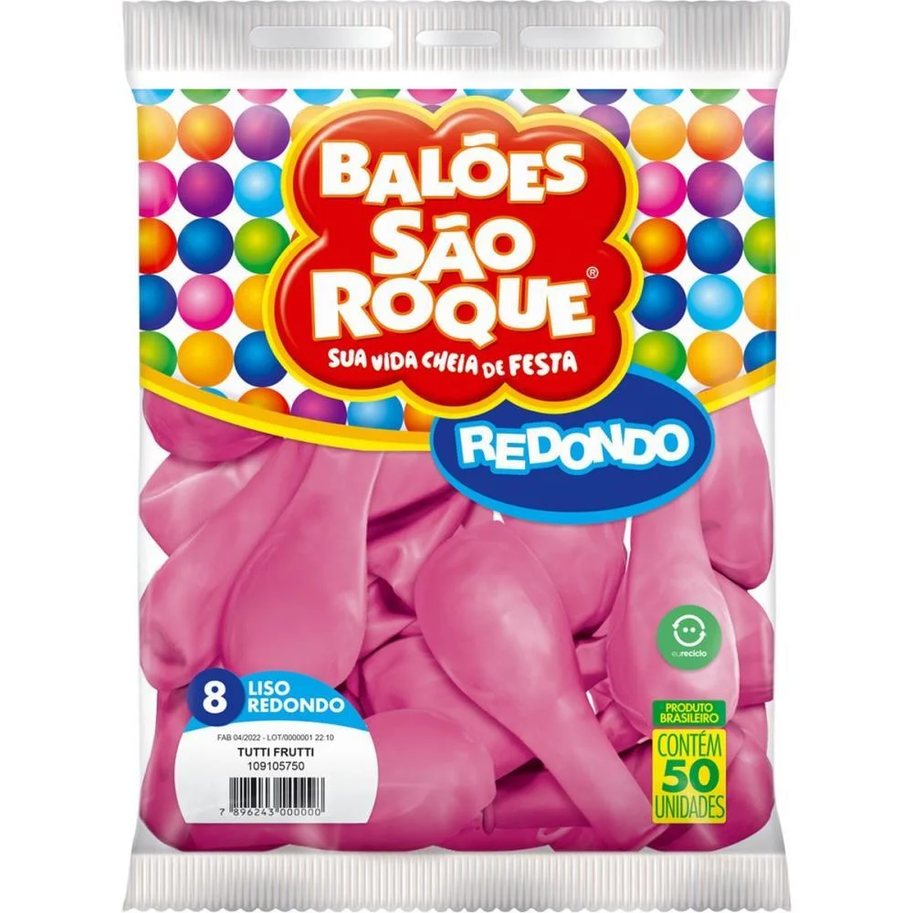 Balao 8 Liso Rosa Tutti Frutti Sao Roque (Pct.c/50) - imagem 3