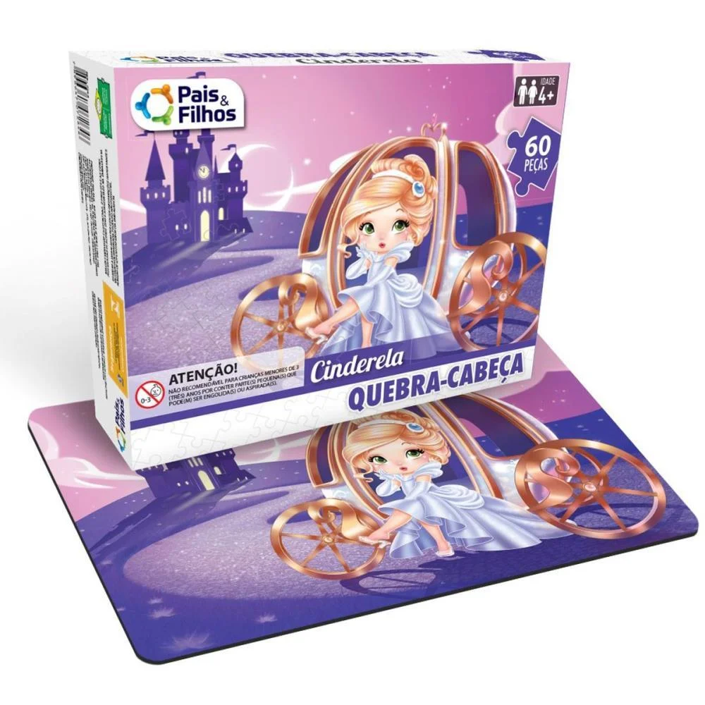 Quebra-Cabeca Cartonado Cinderela 60Pcs Pais E Filhos (Unidade) - imagem 3