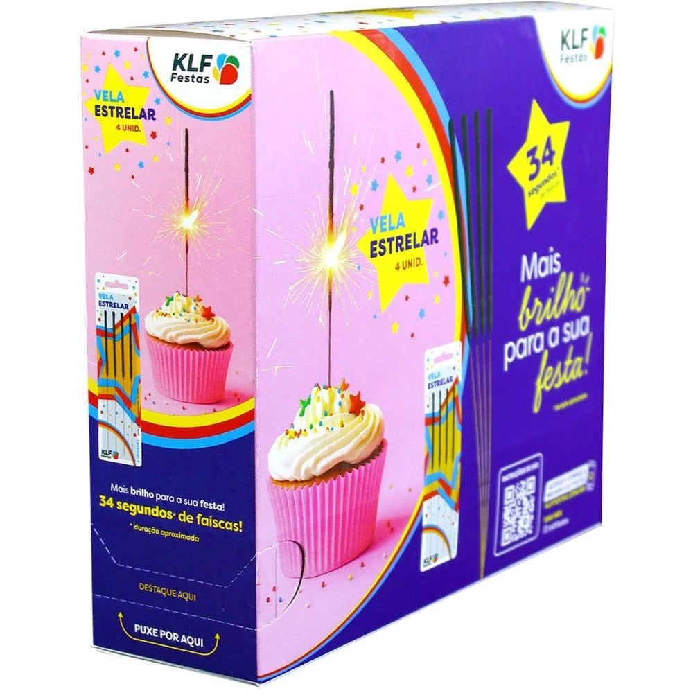 Vela Para Aniversario Estrelar C/04Unds 139Mm Klf Festas C/ 40 Unidades - imagem 3